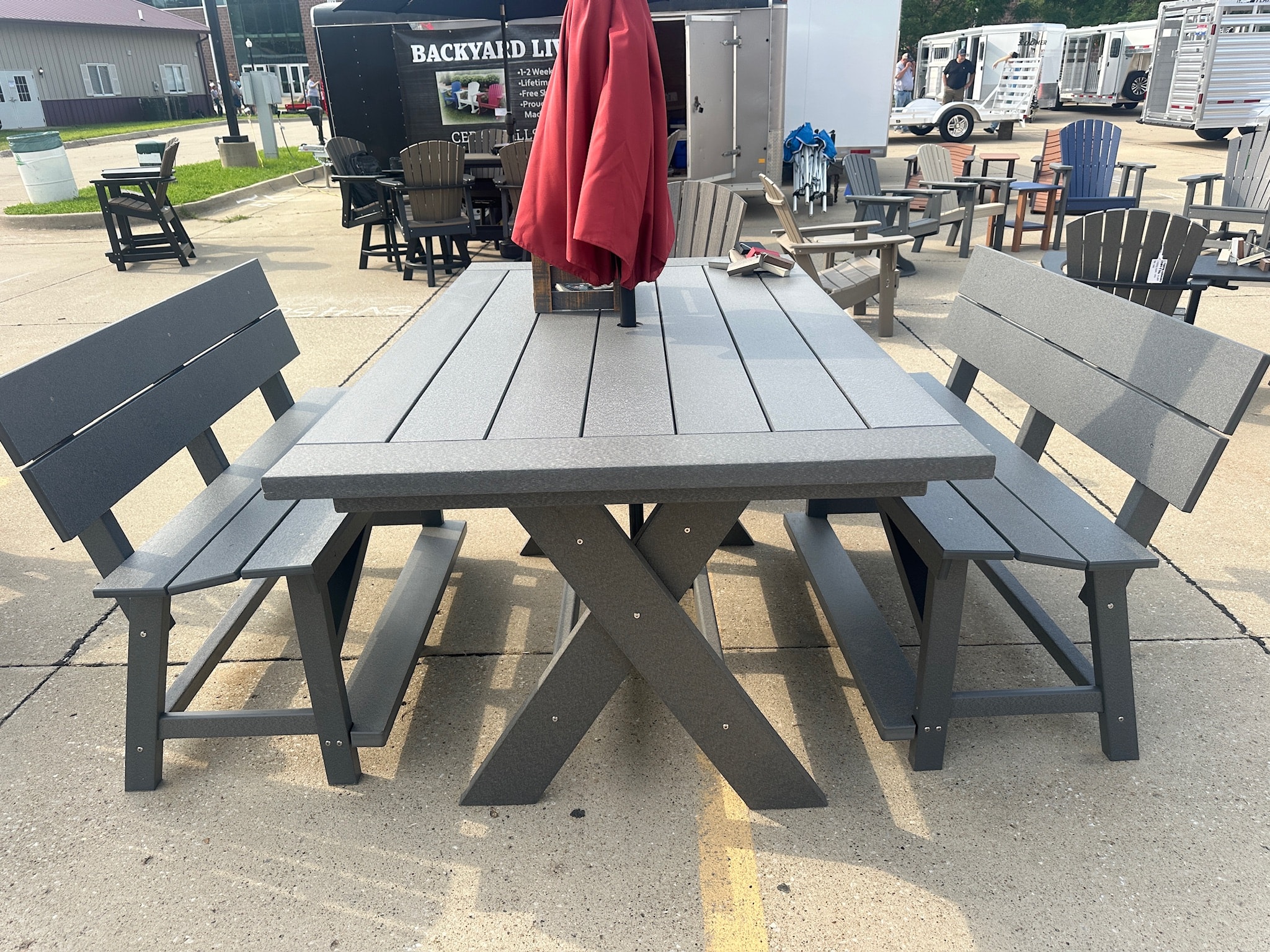 Outdoor picnic table with umbrella